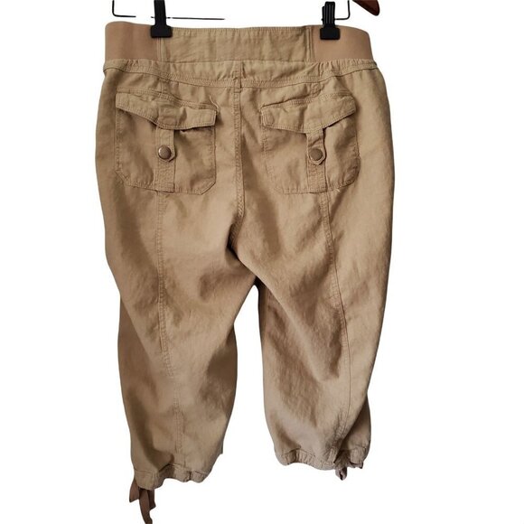 ashley Stewart Linen Blend Tan Drawstring Elastic Waist Capri Pants Size 12 - Picture 4 of 8
